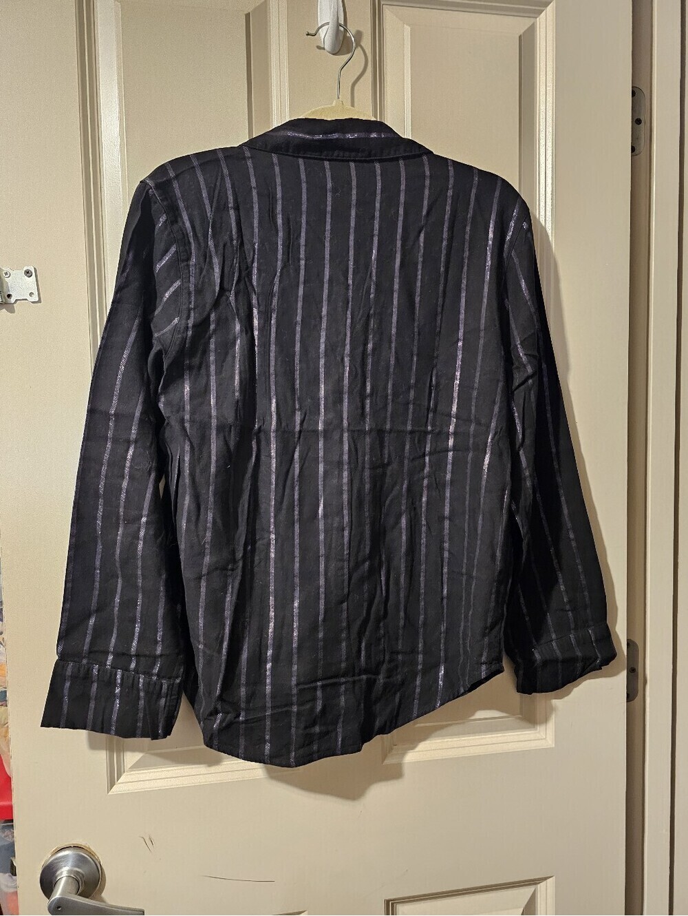 Victoria's Secret Black Pajama Button-Up Set with Silver Pinstripes S - Picture 5 of 11